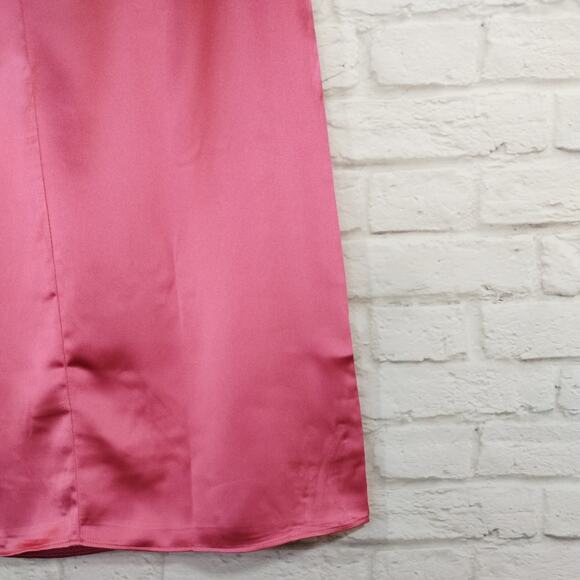 R WeWoreWhat Womens Hot Pink Satin Charmeuse Cut Out Waist Tie Midi Skirt NWT S - Picture 10 of 12